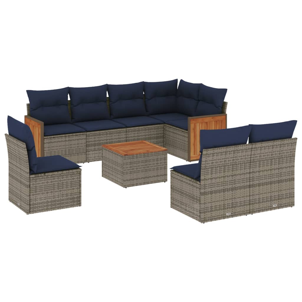 Ensemble de canapé de jardin 9 pcs avec coussins gris résine tressée