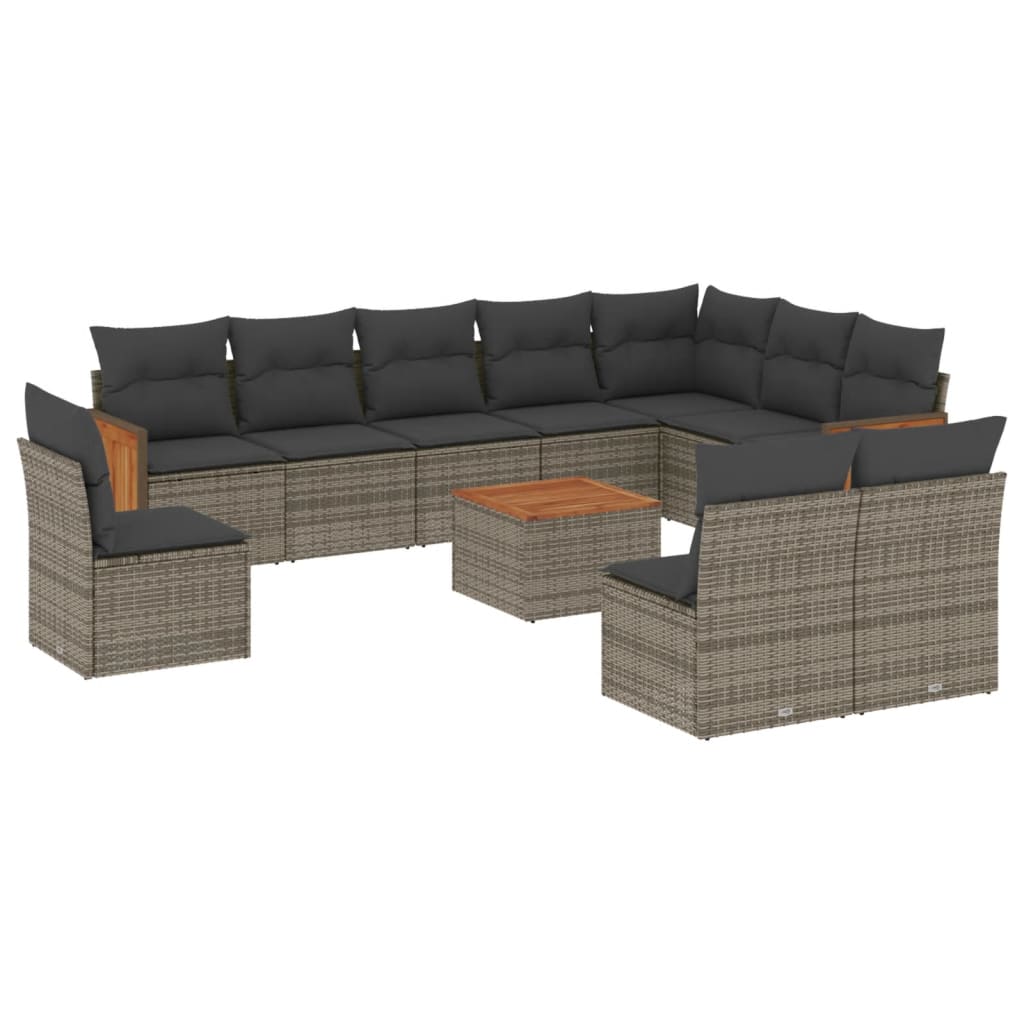 Salon de jardin 11 pcs avec coussins gris résine tressée