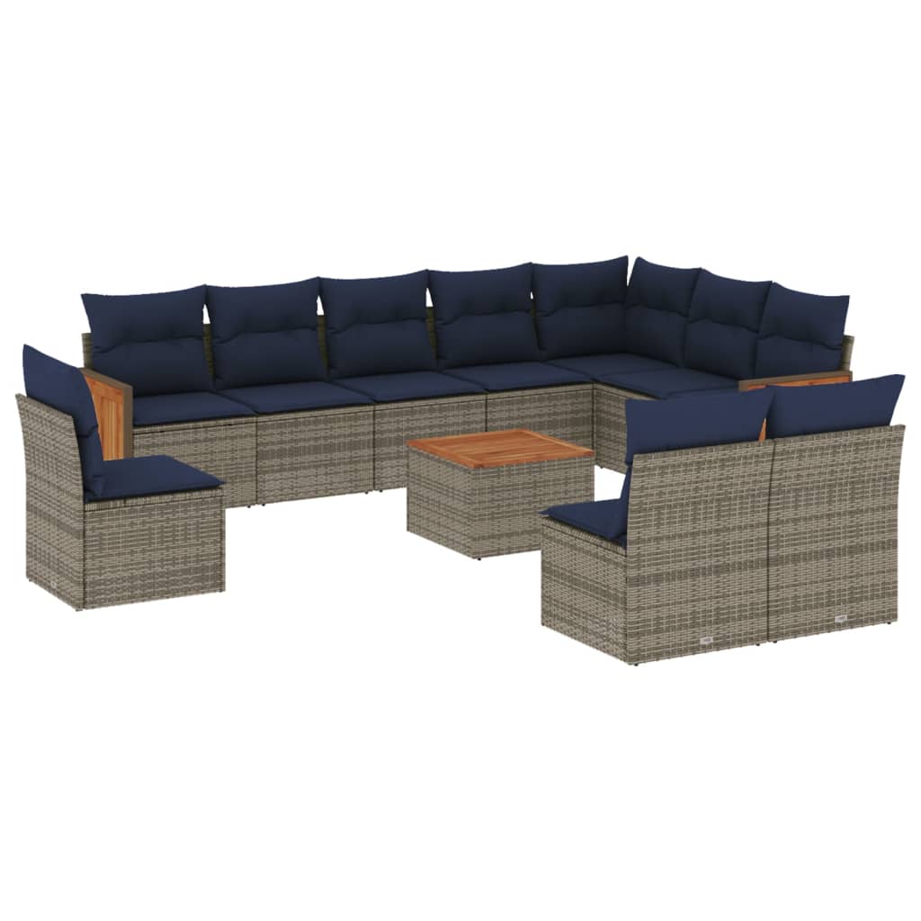 Ensemble de canapé de jardin 11 pcs avec coussins gris résine tressée
