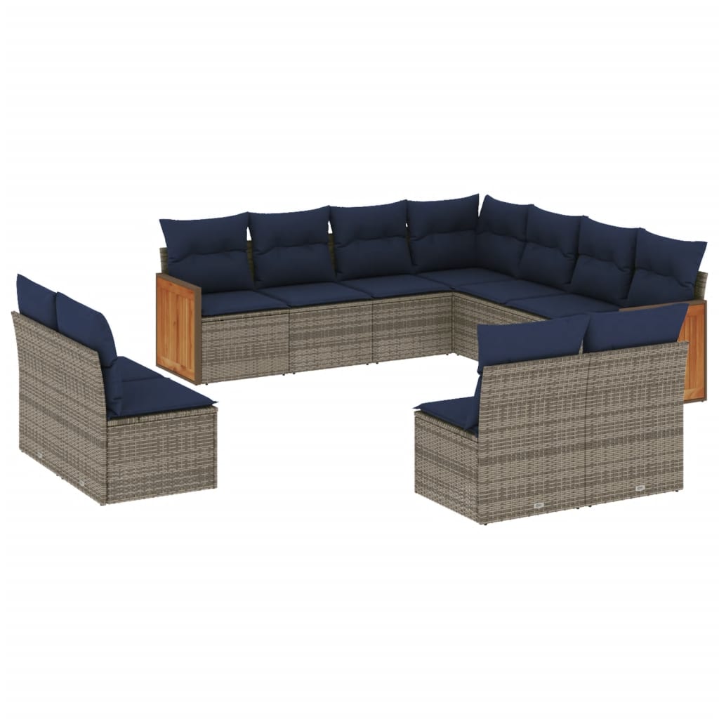 Ensemble de canapé de jardin 11 pcs avec coussins gris résine tressée