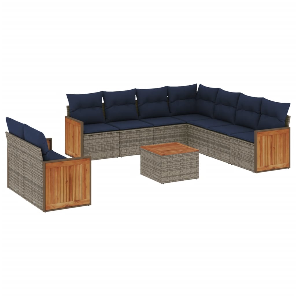 Ensemble de canapé de jardin 10 pcs avec coussins gris résine tressée