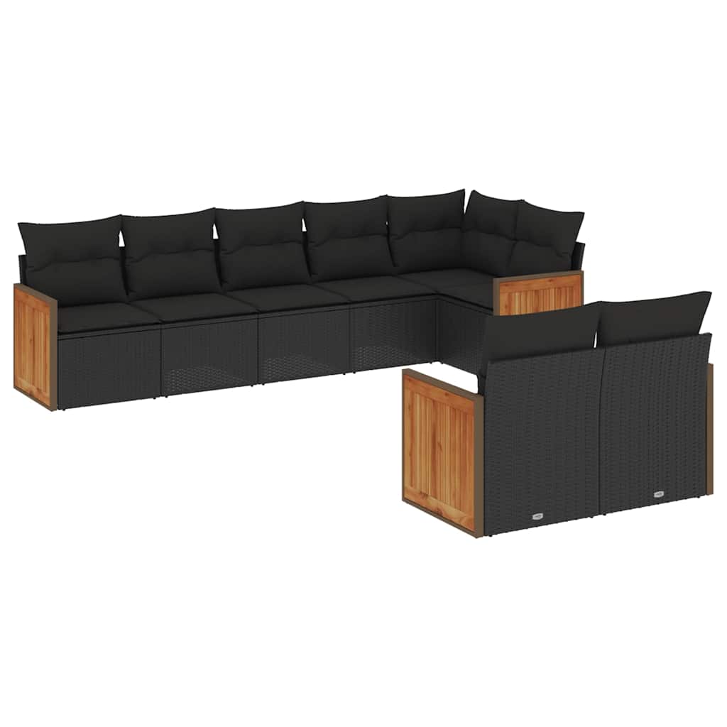 Salon de jardin 8 pcs avec coussins noir résine tressée