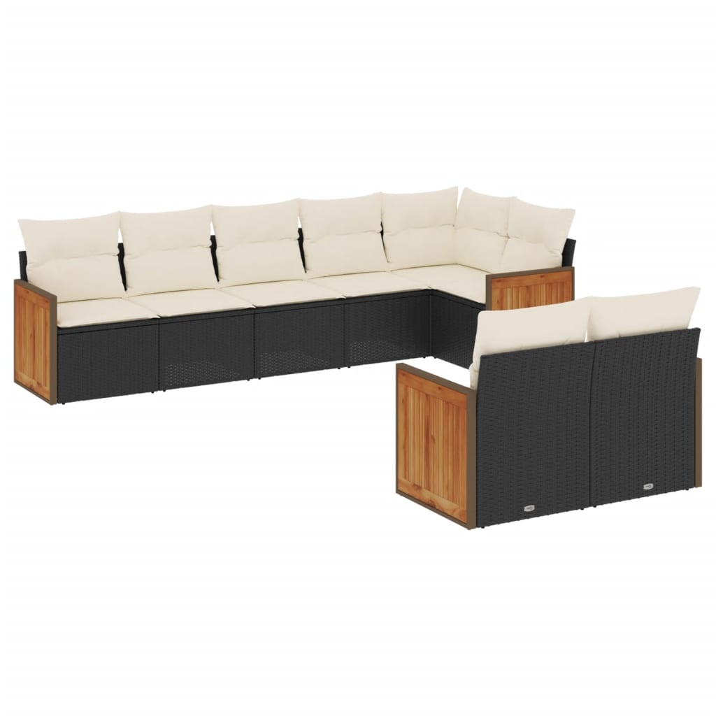 Salon de jardin 8 pcs avec coussins noir résine tressée