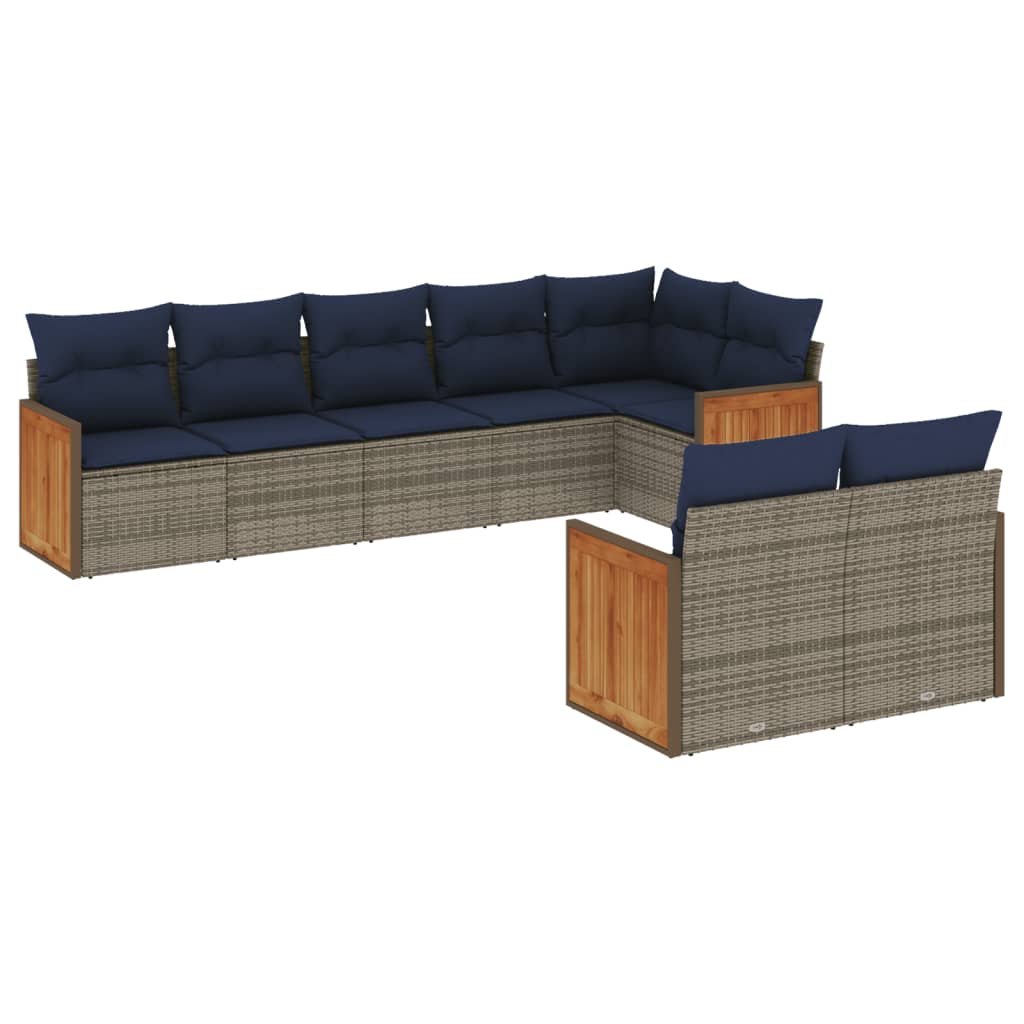 Ensemble de canapé de jardin 8 pcs avec coussins gris résine tressée