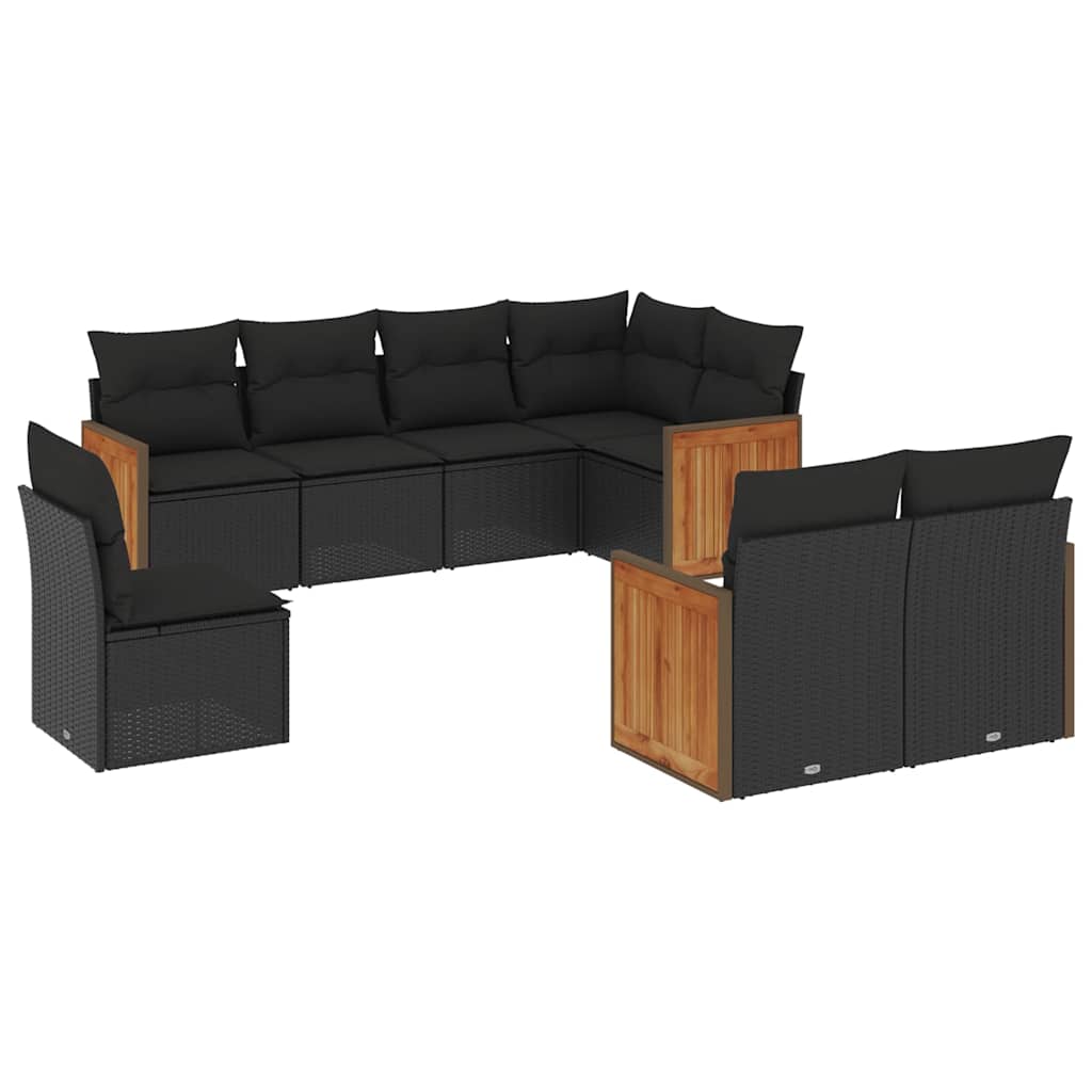 Salon de jardin 8 pcs avec coussins noir résine tressée