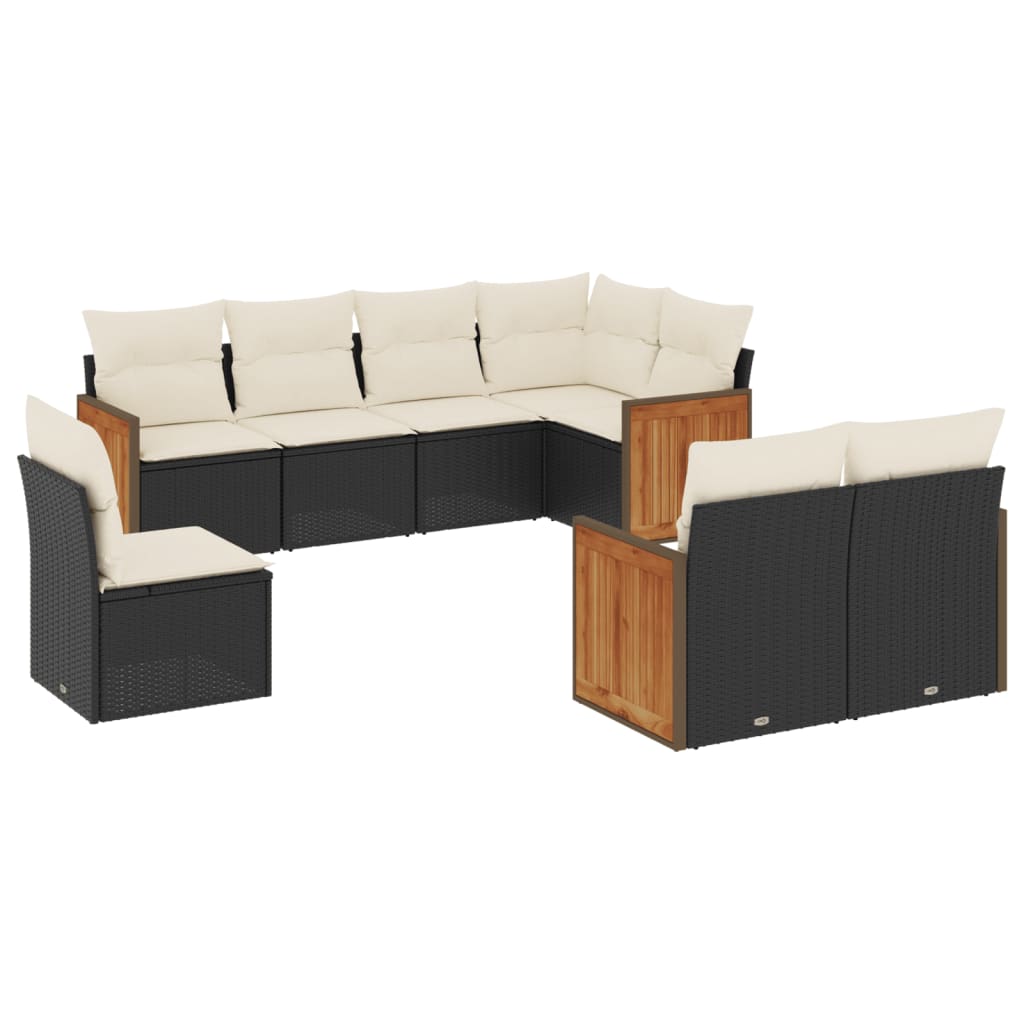 Salon de jardin 8 pcs avec coussins noir résine tressée