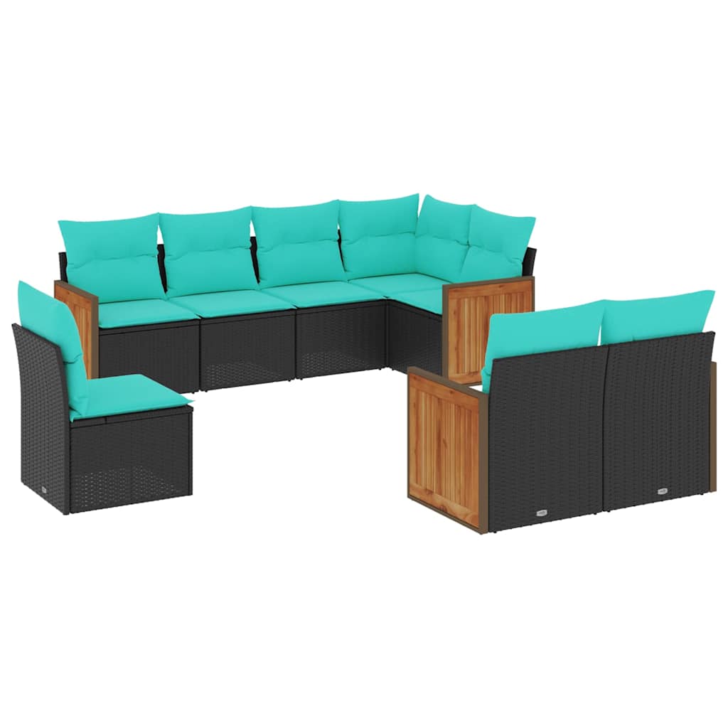 Salon de jardin 8 pcs avec coussins noir résine tressée