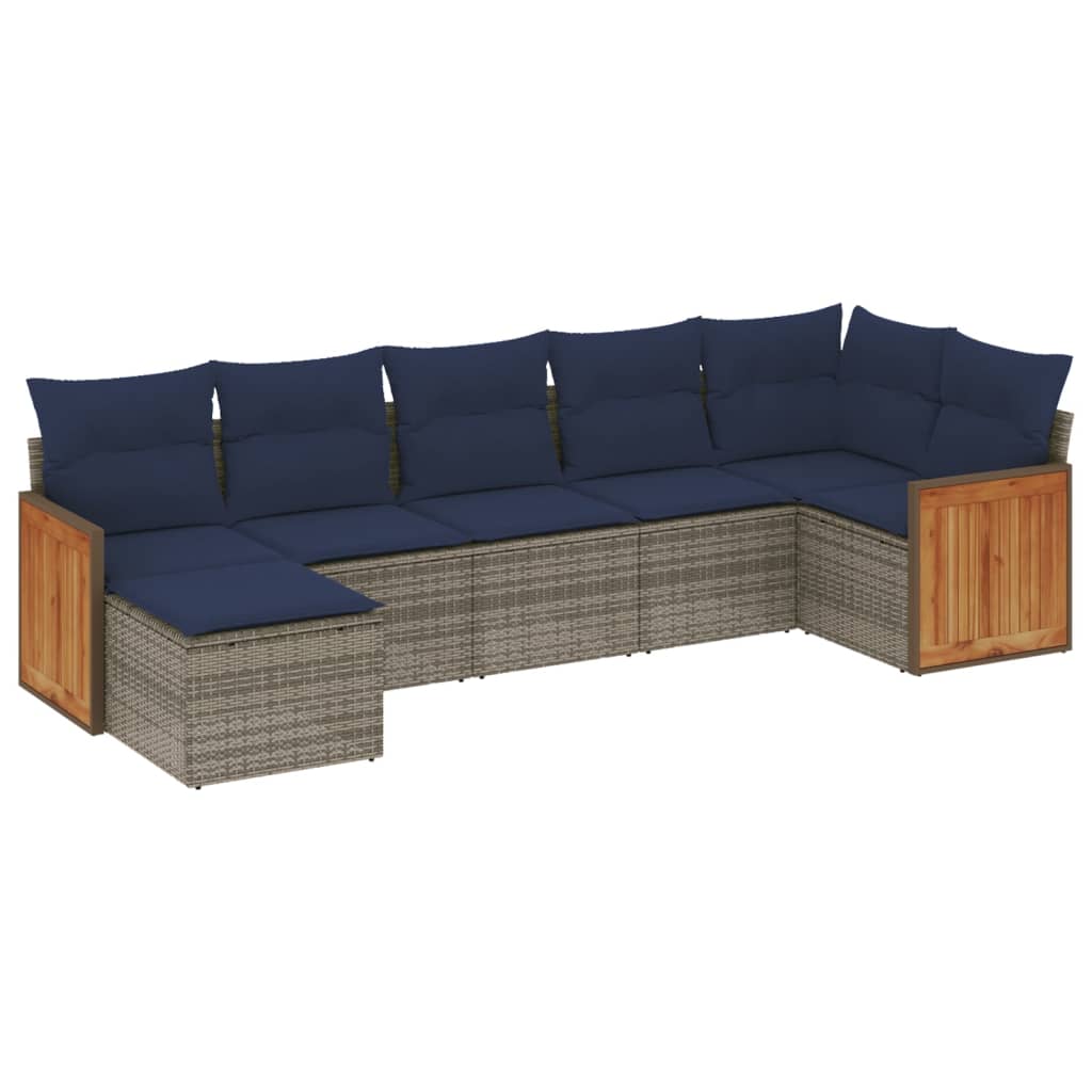 Ensemble de canapé de jardin 7 pcs avec coussins gris résine tressée