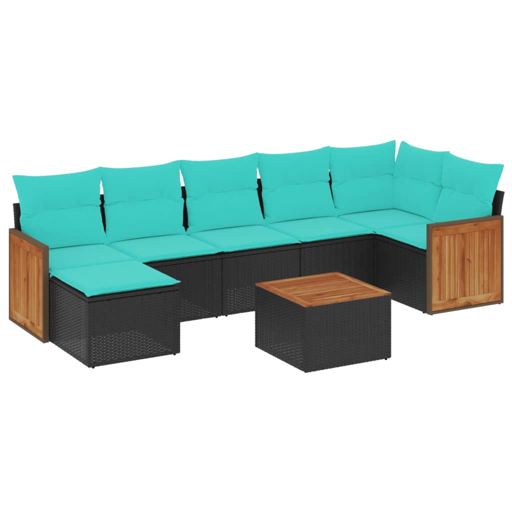 Ensemble de canapé de jardin 8 pcs avec coussins noir résine tressée