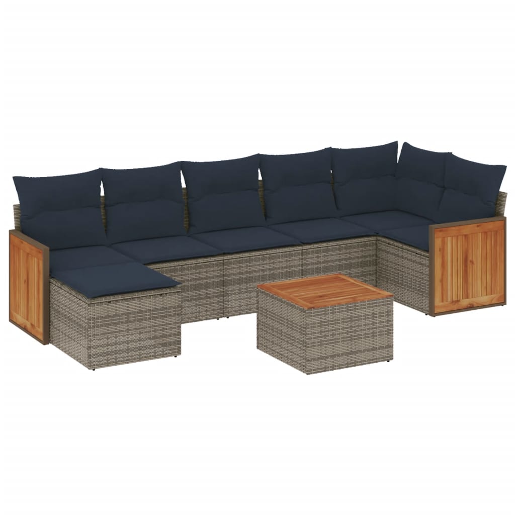 Ensemble de canapé de jardin 8 pcs avec coussins gris résine tressée