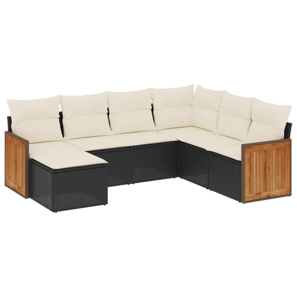 Salon de jardin 7 pcs avec coussins noir résine tressée