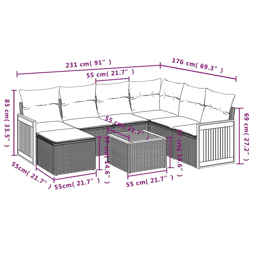 Salon de jardin 8 pcs avec coussins noir résine tressée