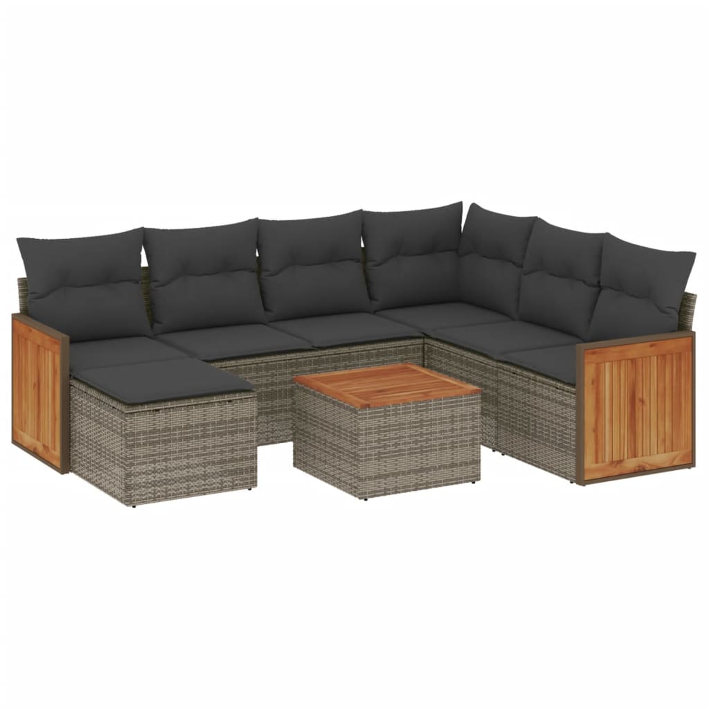 Salon de jardin 8 pcs avec coussins gris résine tressée
