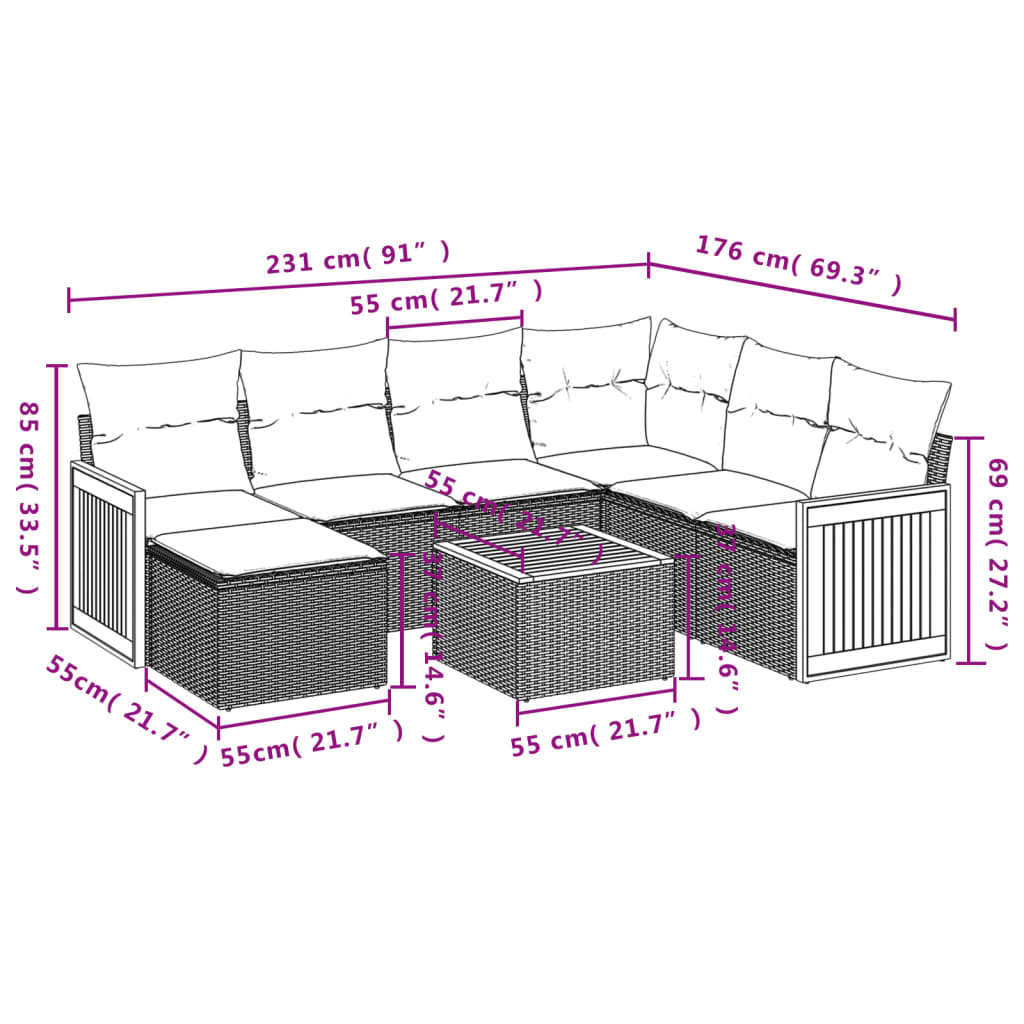 Salon de jardin 8 pcs avec coussins gris résine tressée