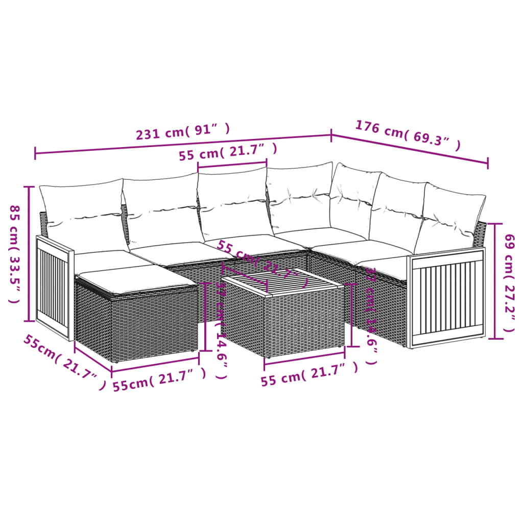 Ensemble de canapé de jardin 8 pcs avec coussins gris résine tressée