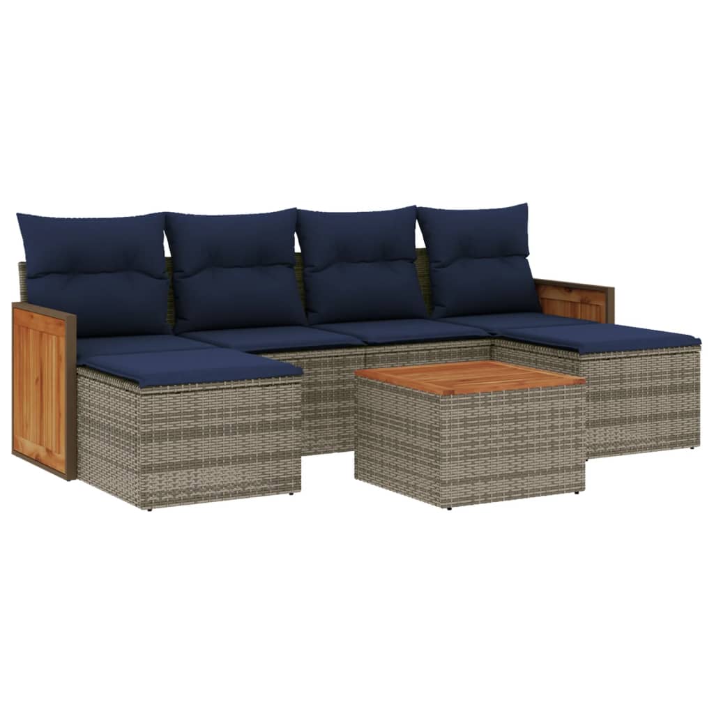 Ensemble de canapé de jardin 7 pcs avec coussins gris résine tressée