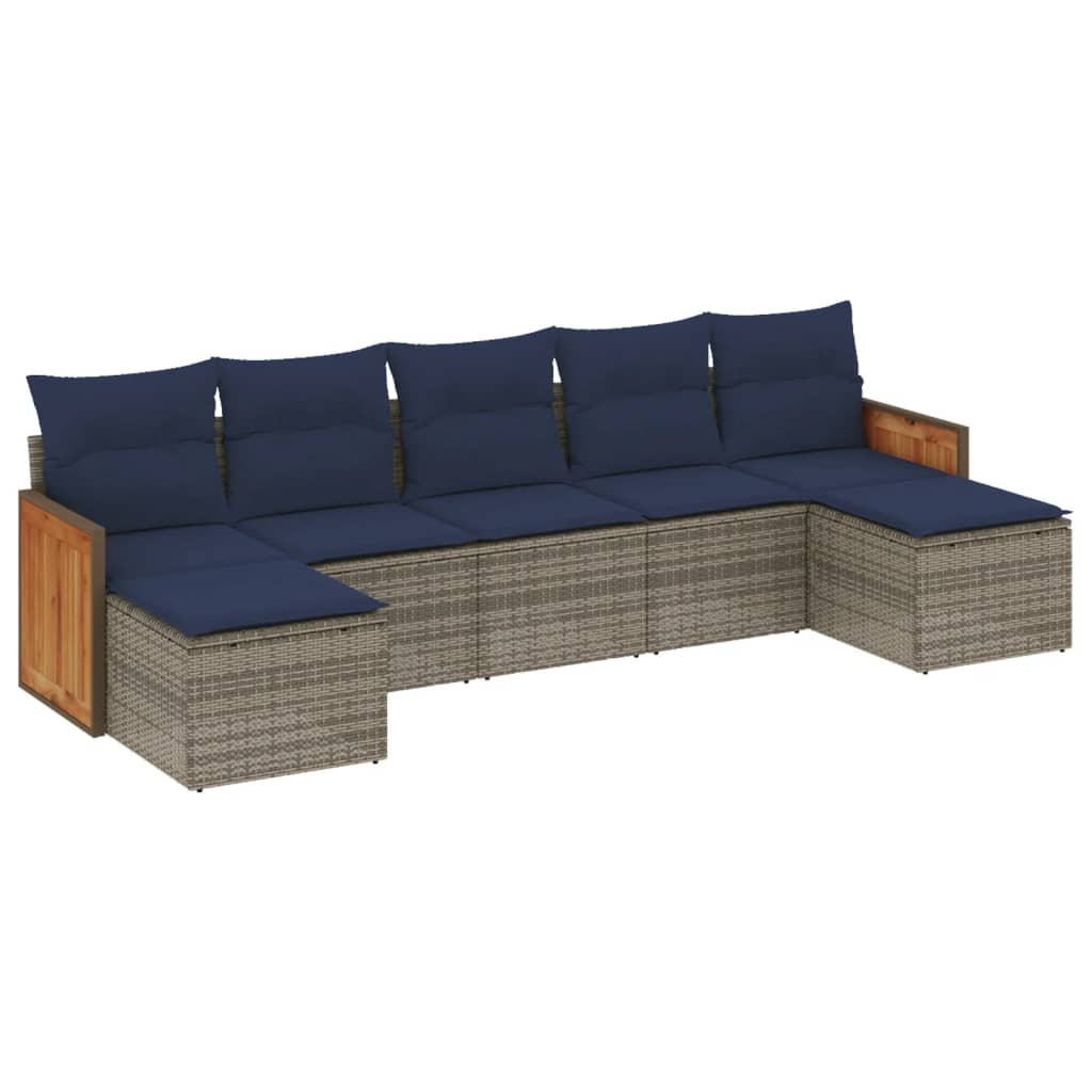 Ensemble de canapé de jardin 7 pcs avec coussins gris résine tressée