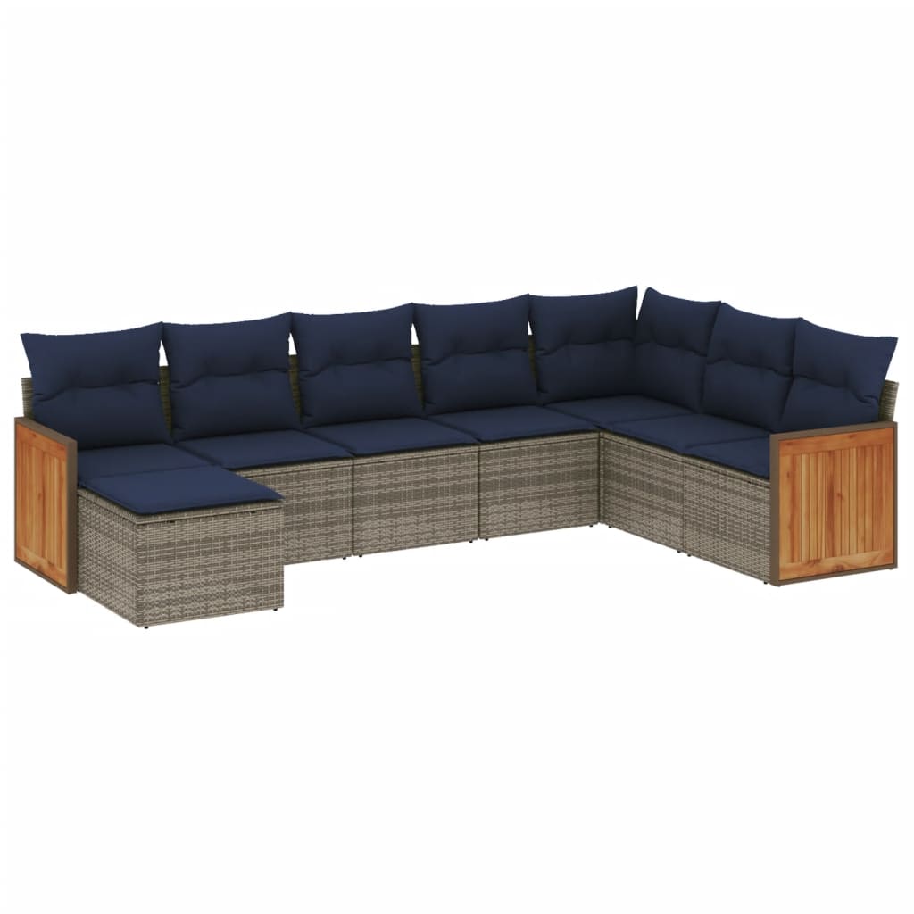 Ensemble de canapé de jardin 8 pcs avec coussins gris résine tressée