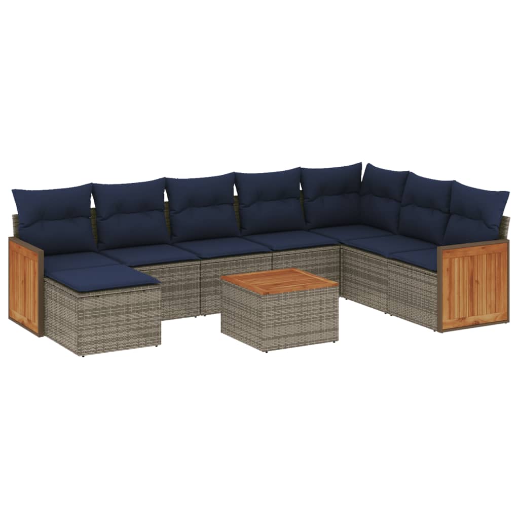 Ensemble de canapé de jardin 9 pcs avec coussins gris résine tressée
