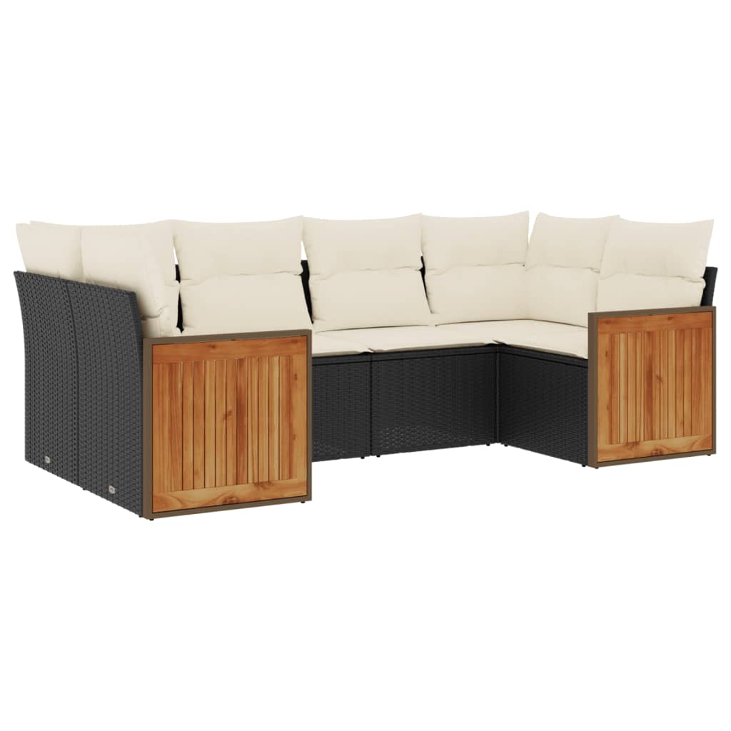 Salon de jardin 6 pcs avec coussins noir résine tressée