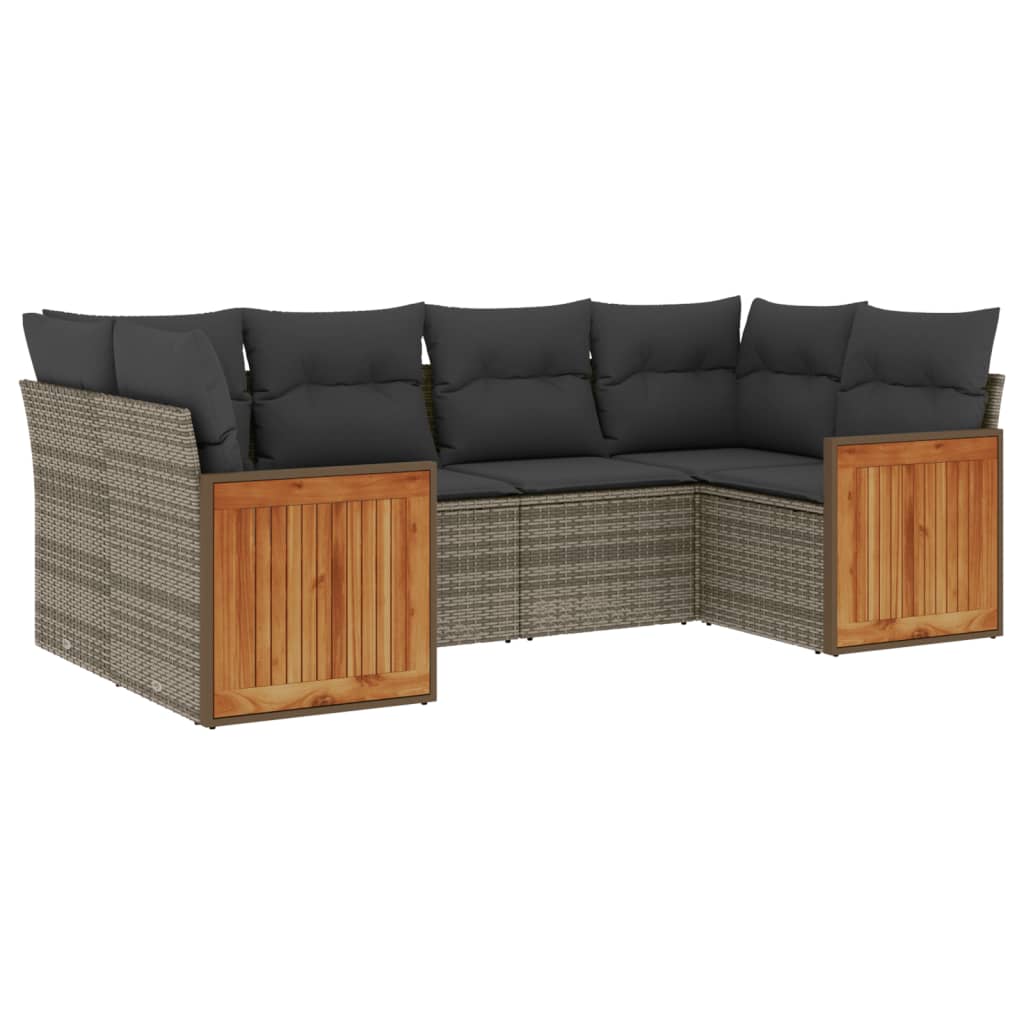 Salon de jardin 6 pcs avec coussins gris résine tressée