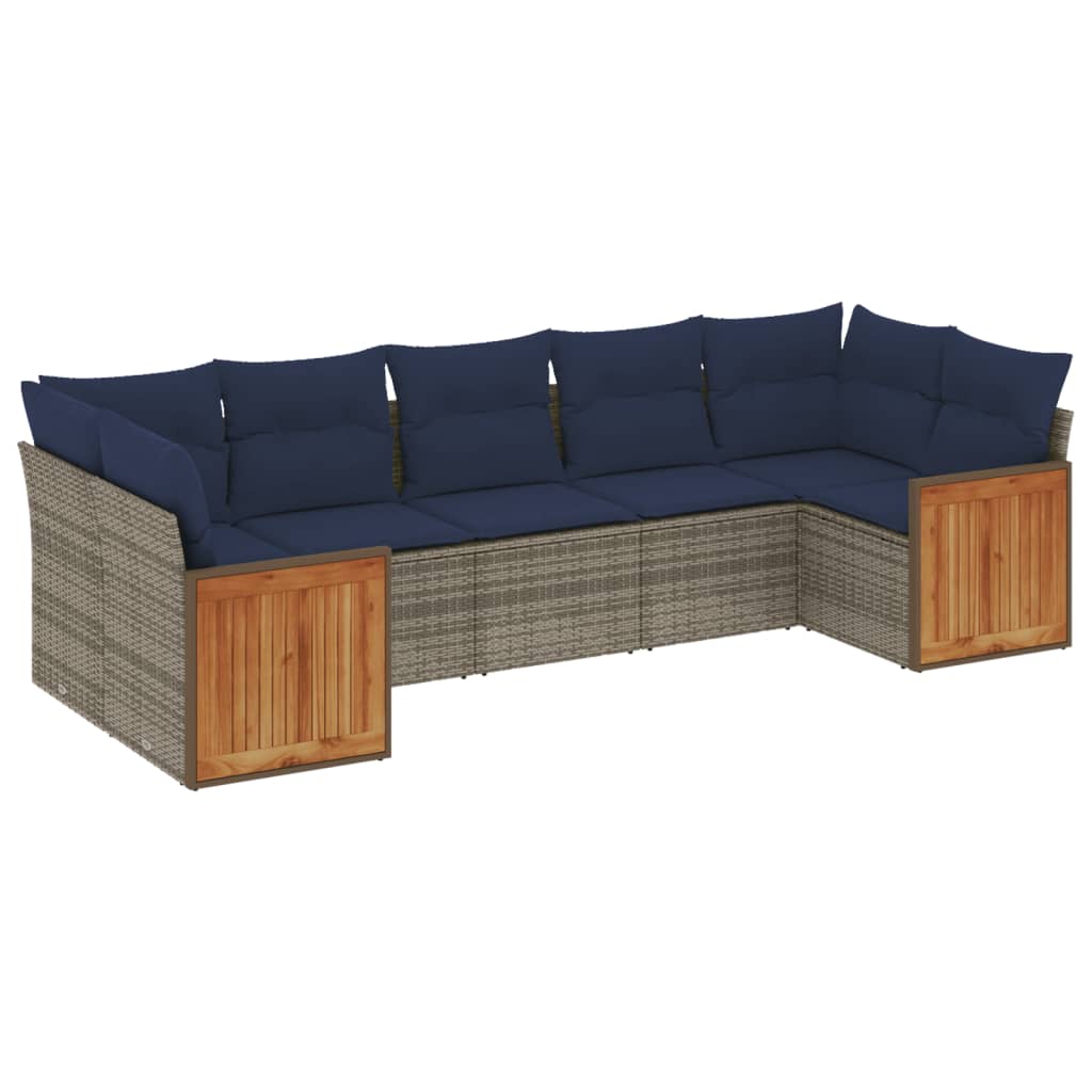 Ensemble de canapé de jardin 7 pcs avec coussins gris résine tressée