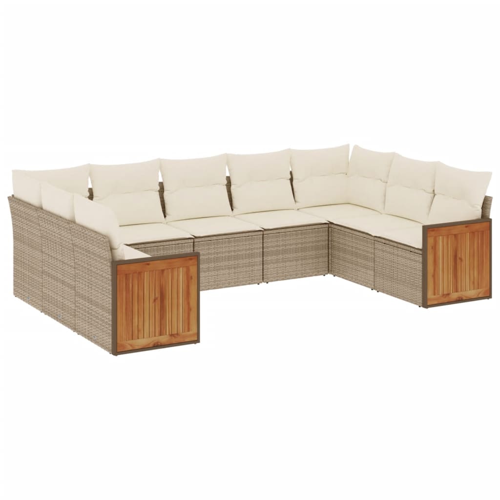 Salon de jardin 9 pcs avec coussins gris résine tressée