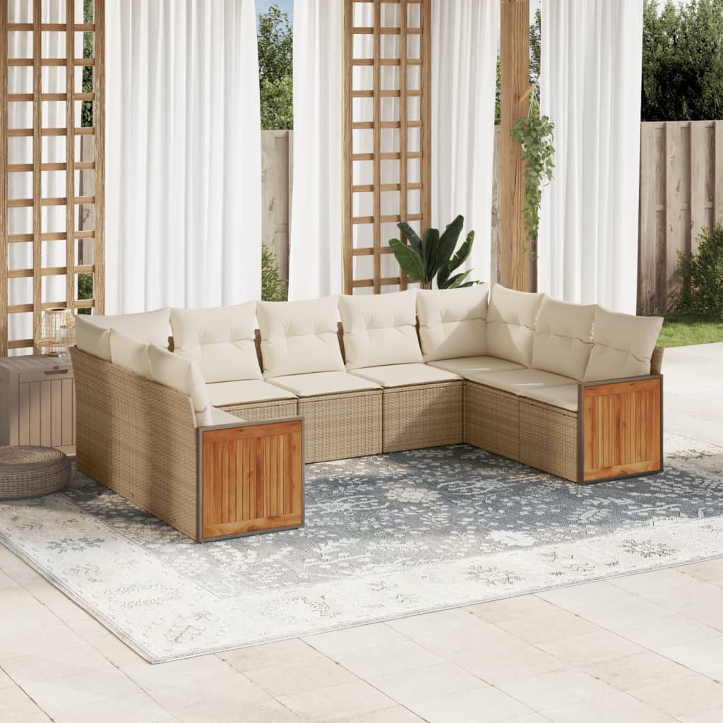 Salon de jardin 9 pcs avec coussins gris résine tressée