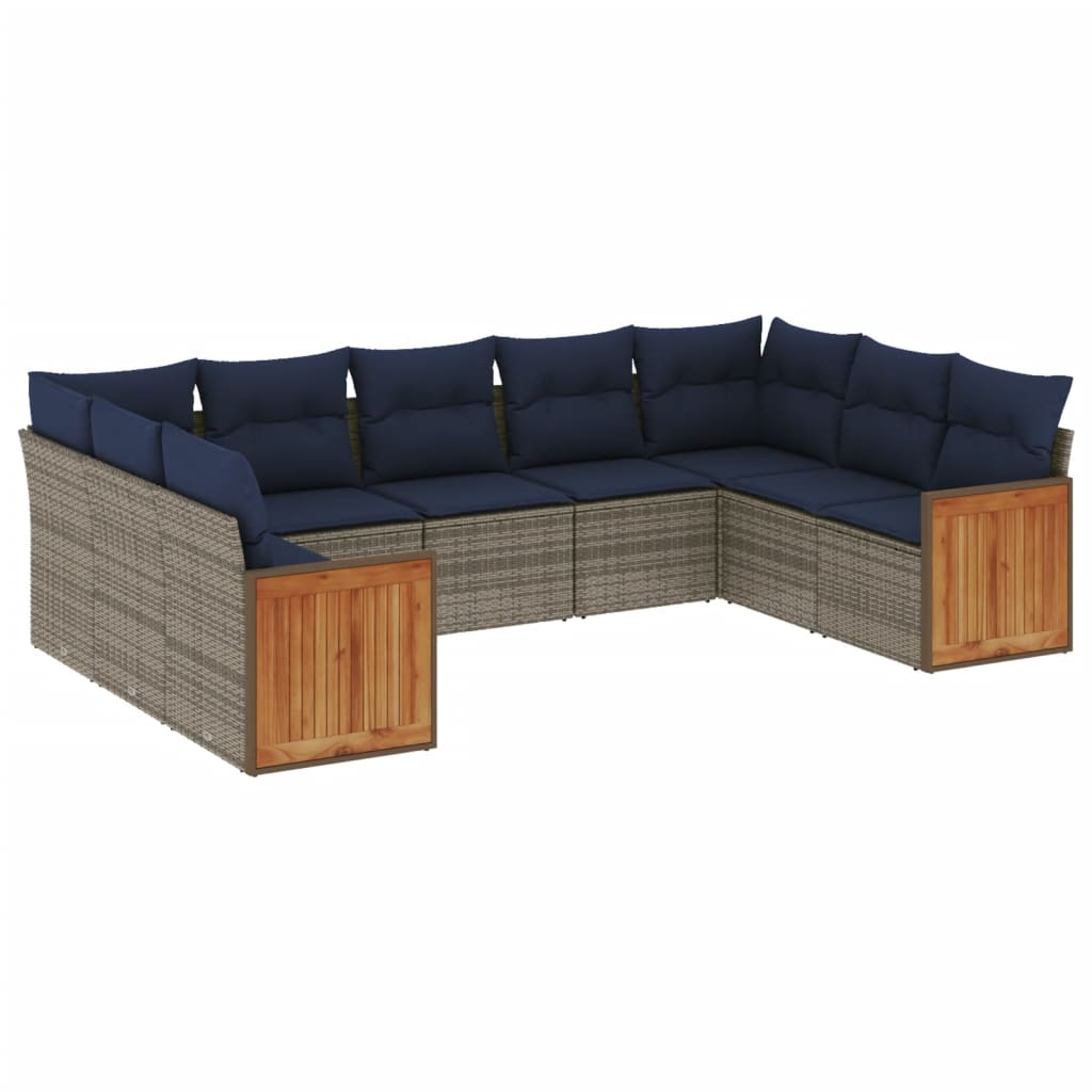 Ensemble de canapé de jardin 9 pcs avec coussins gris résine tressée