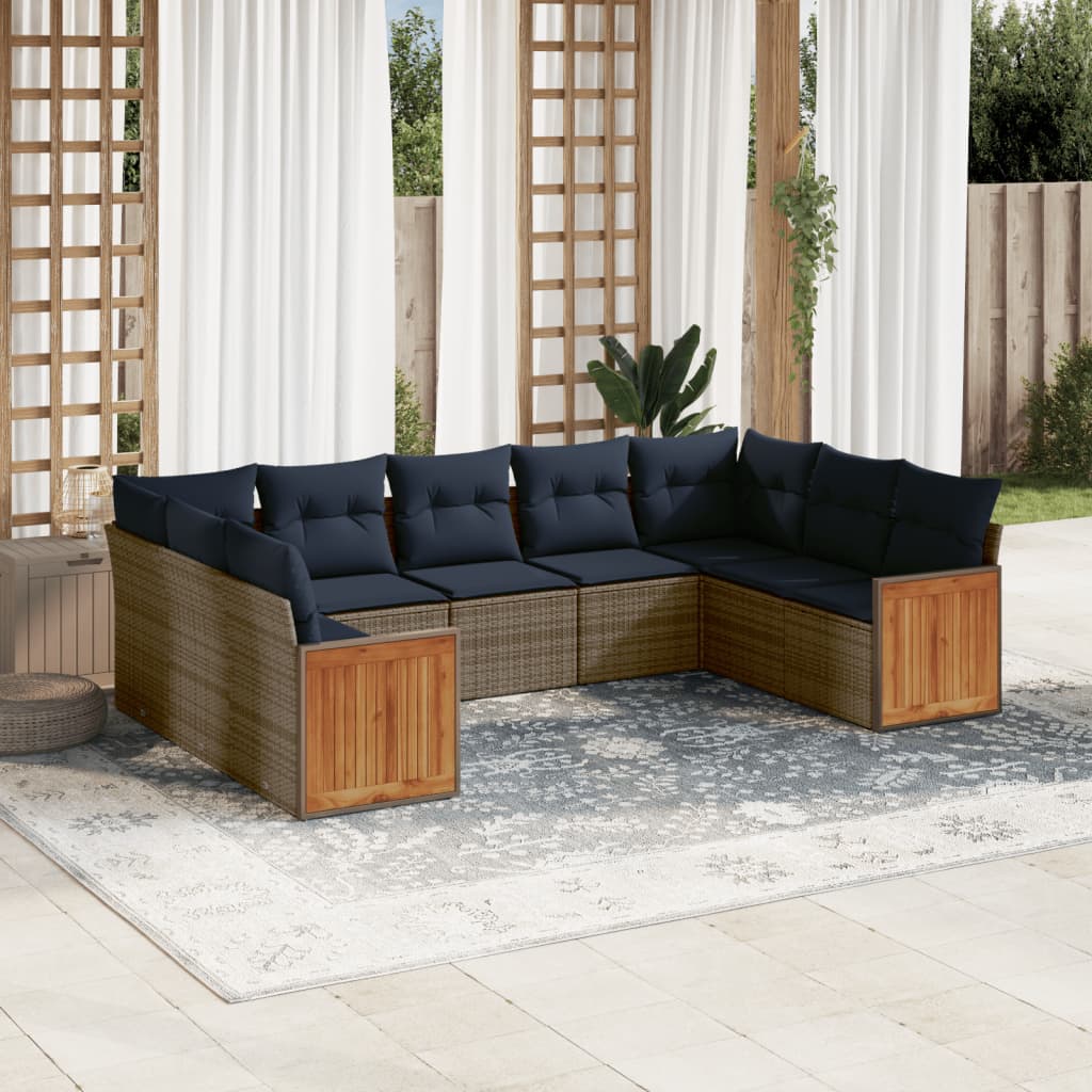 Ensemble de canapé de jardin 9 pcs avec coussins gris résine tressée