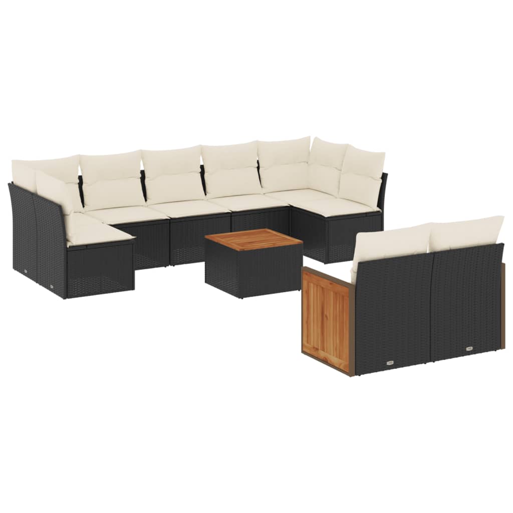Salon de jardin 10 pcs avec coussins noir résine tressée
