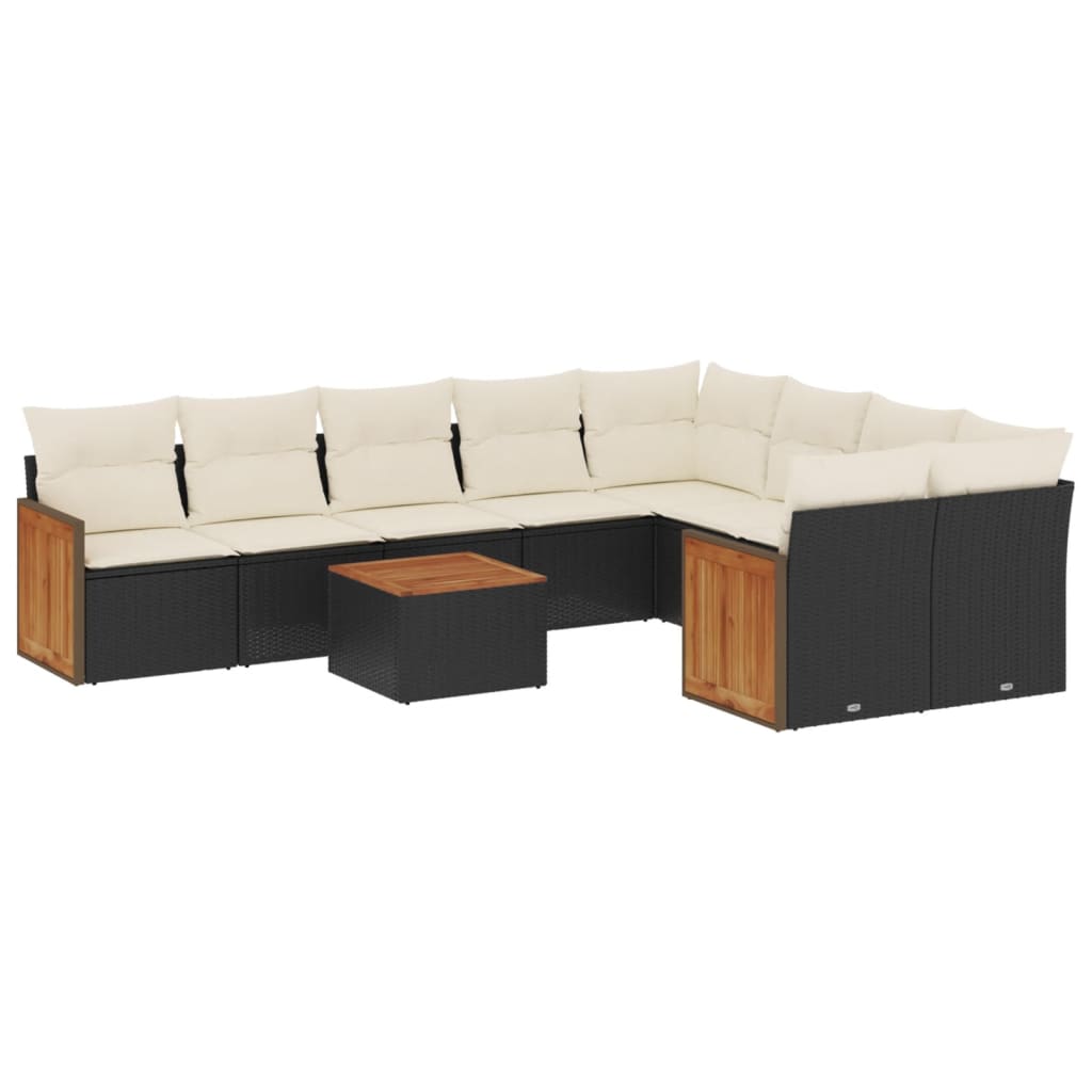 Salon de jardin 10 pcs avec coussins noir résine tressée