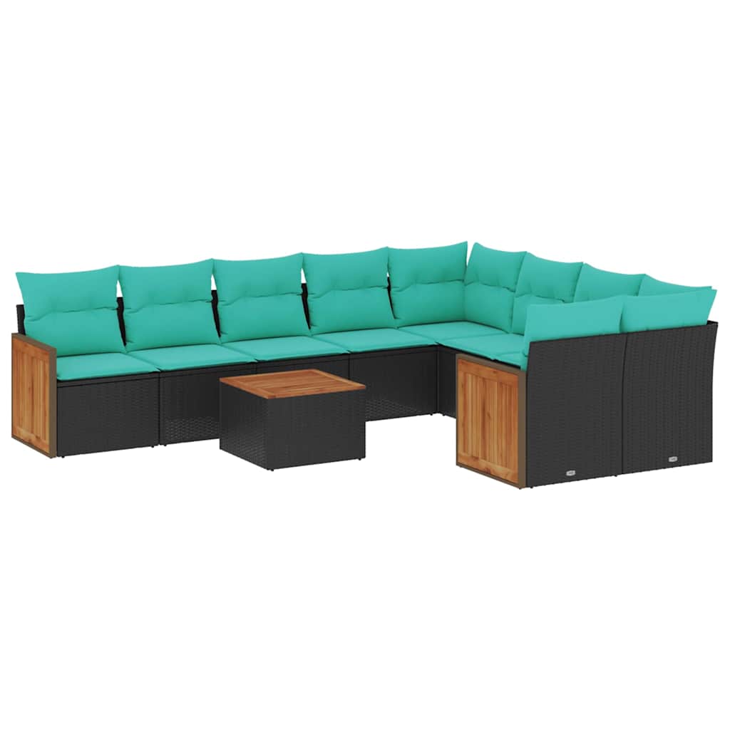 Ensemble de canapé de jardin 10 pcs avec coussins noir résine tressée