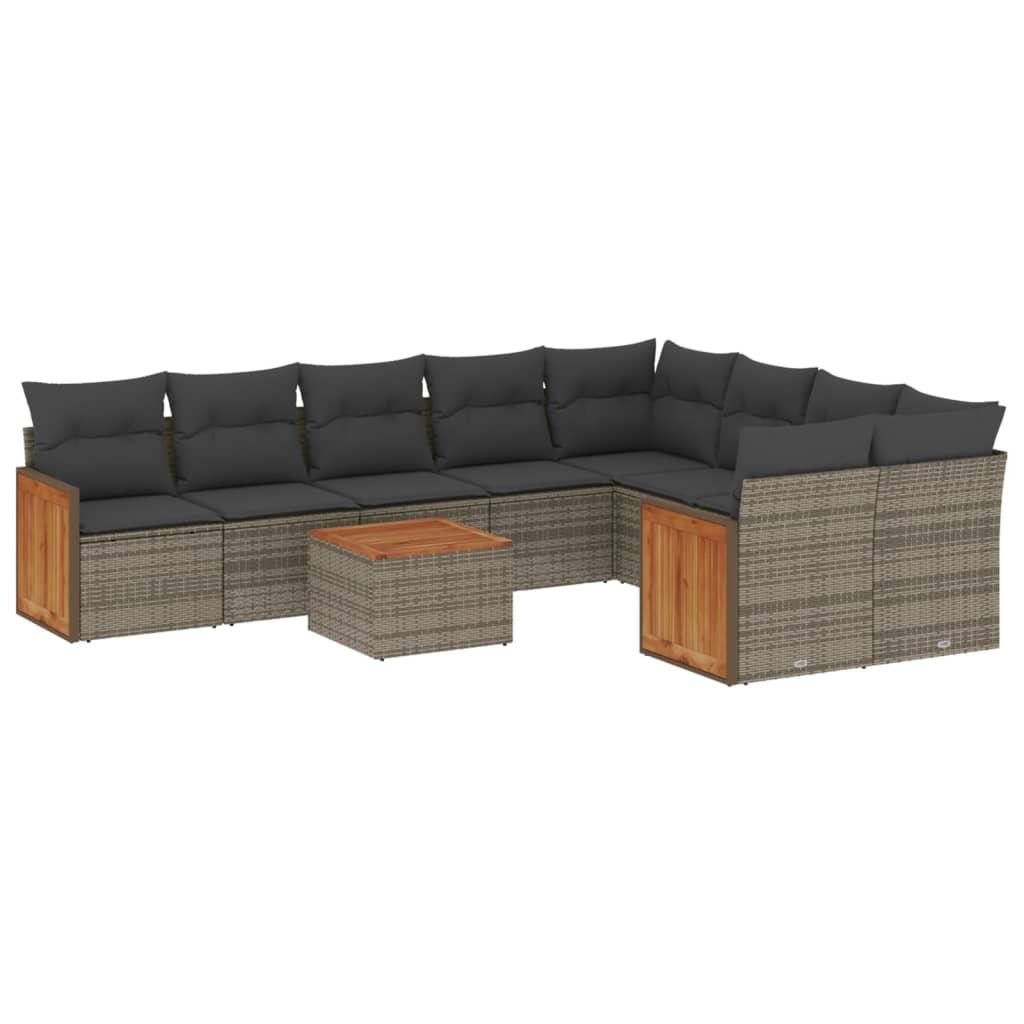 Salon de jardin avec coussins 10 pcs gris résine tressée