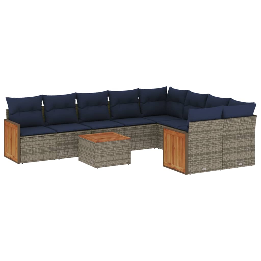 Ensemble de canapé de jardin 10 pcs avec coussins gris résine tressée