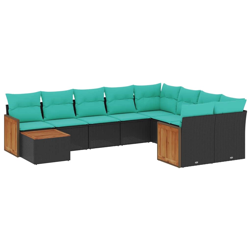 Ensemble de canapé de jardin 10 pcs avec coussins noir résine tressée