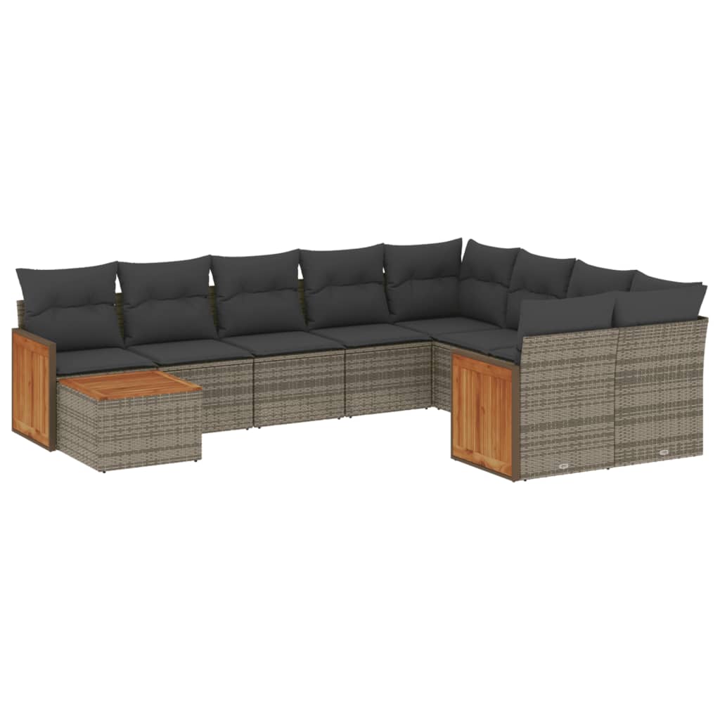 Salon de jardin avec coussins 10 pcs gris résine tressée