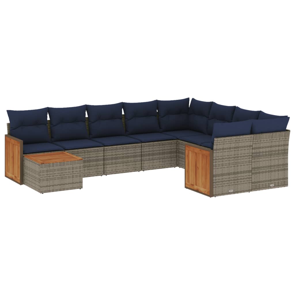 Ensemble de canapé de jardin 10 pcs avec coussins gris résine tressée
