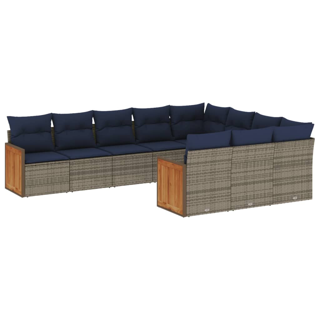 Ensemble de canapé de jardin 10 pcs avec coussins gris résine tressée