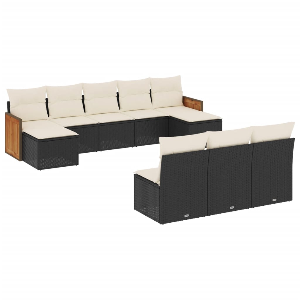Salon de jardin 10 pcs avec coussins noir résine tressée