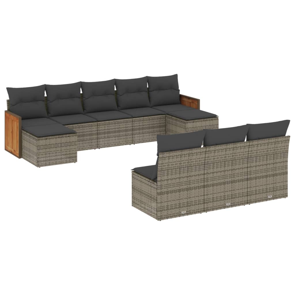 Salon de jardin avec coussins 10 pcs gris résine tressée