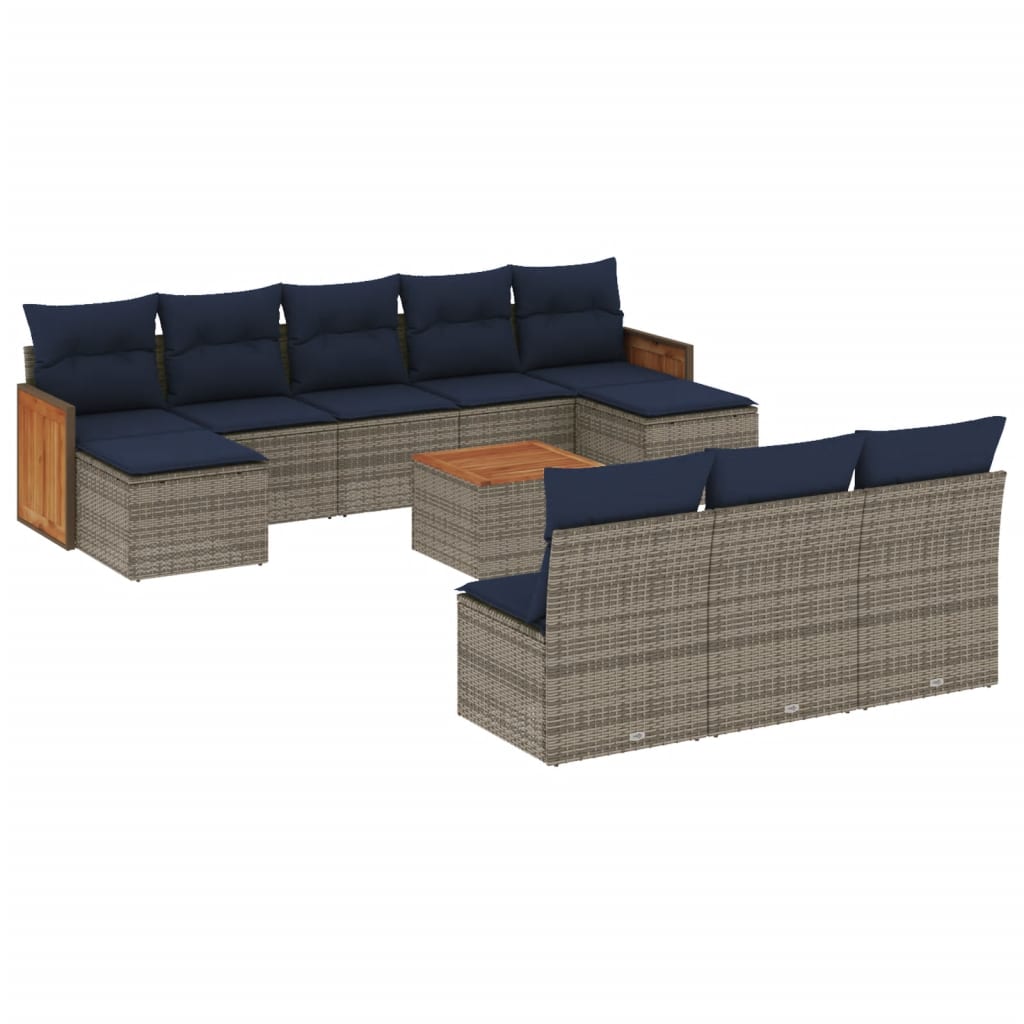 Ensemble de canapé de jardin 11 pcs avec coussins gris résine tressée
