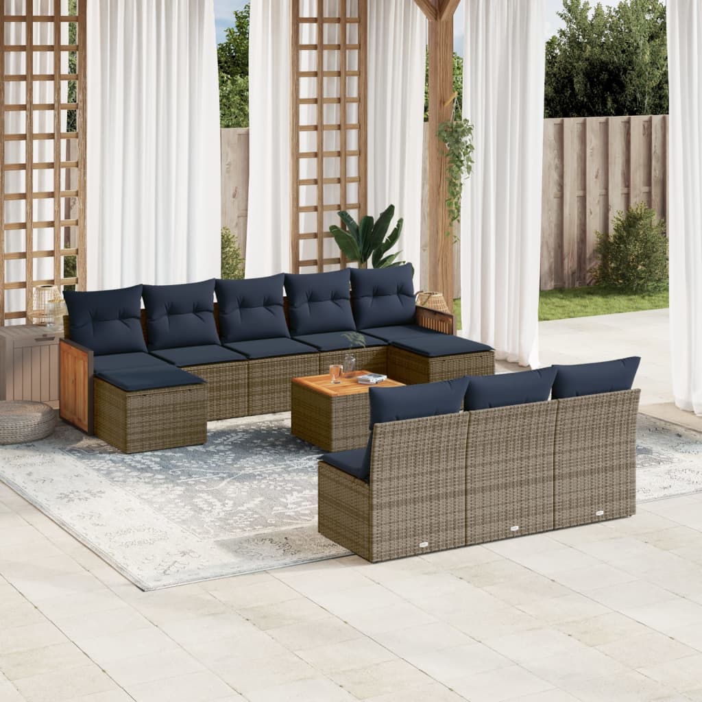Ensemble de canapé de jardin 11 pcs avec coussins gris résine tressée