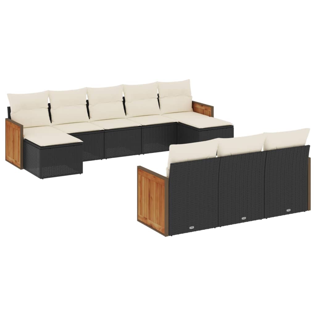 Salon de jardin 10 pcs avec coussins noir résine tressée