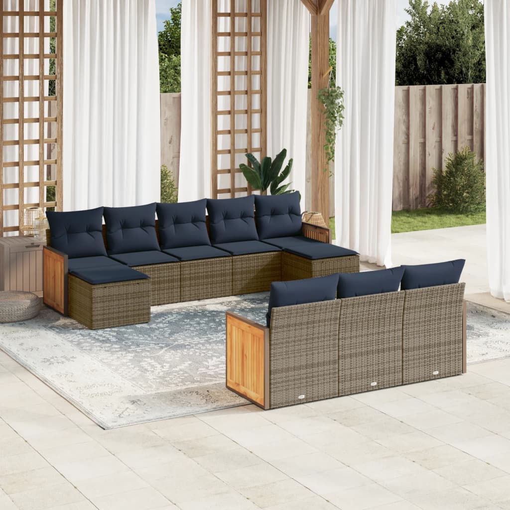 Ensemble de canapé de jardin 10 pcs avec coussins gris résine tressée