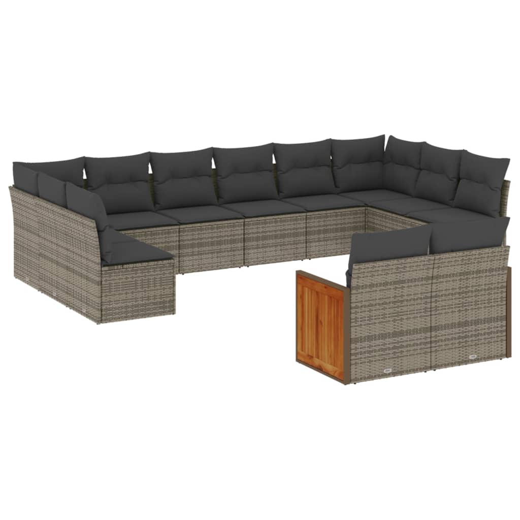 Salon de jardin avec coussins 12 pcs gris résine tressée