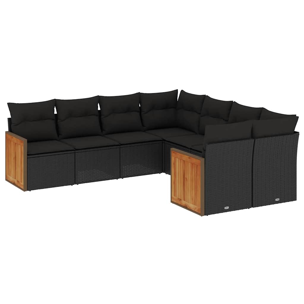 Salon de jardin 8 pcs avec coussins noir résine tressée