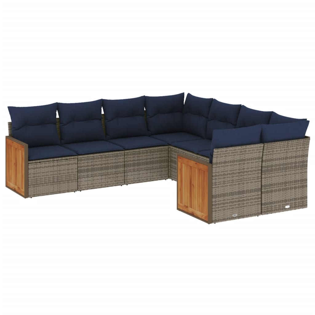 Ensemble de canapé de jardin 8 pcs avec coussins gris résine tressée