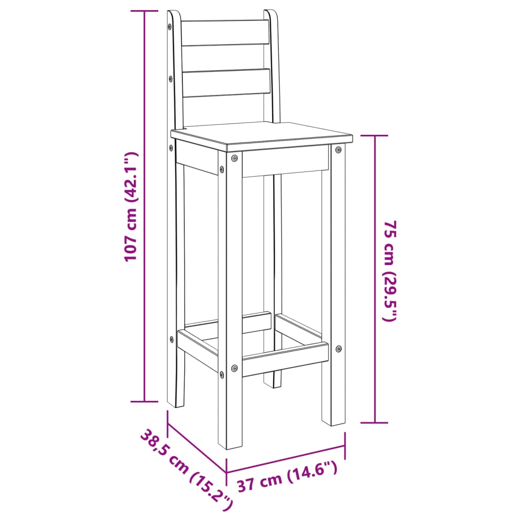 Chaises de bar lot de 2 blanc bois de pin solide - XIOS