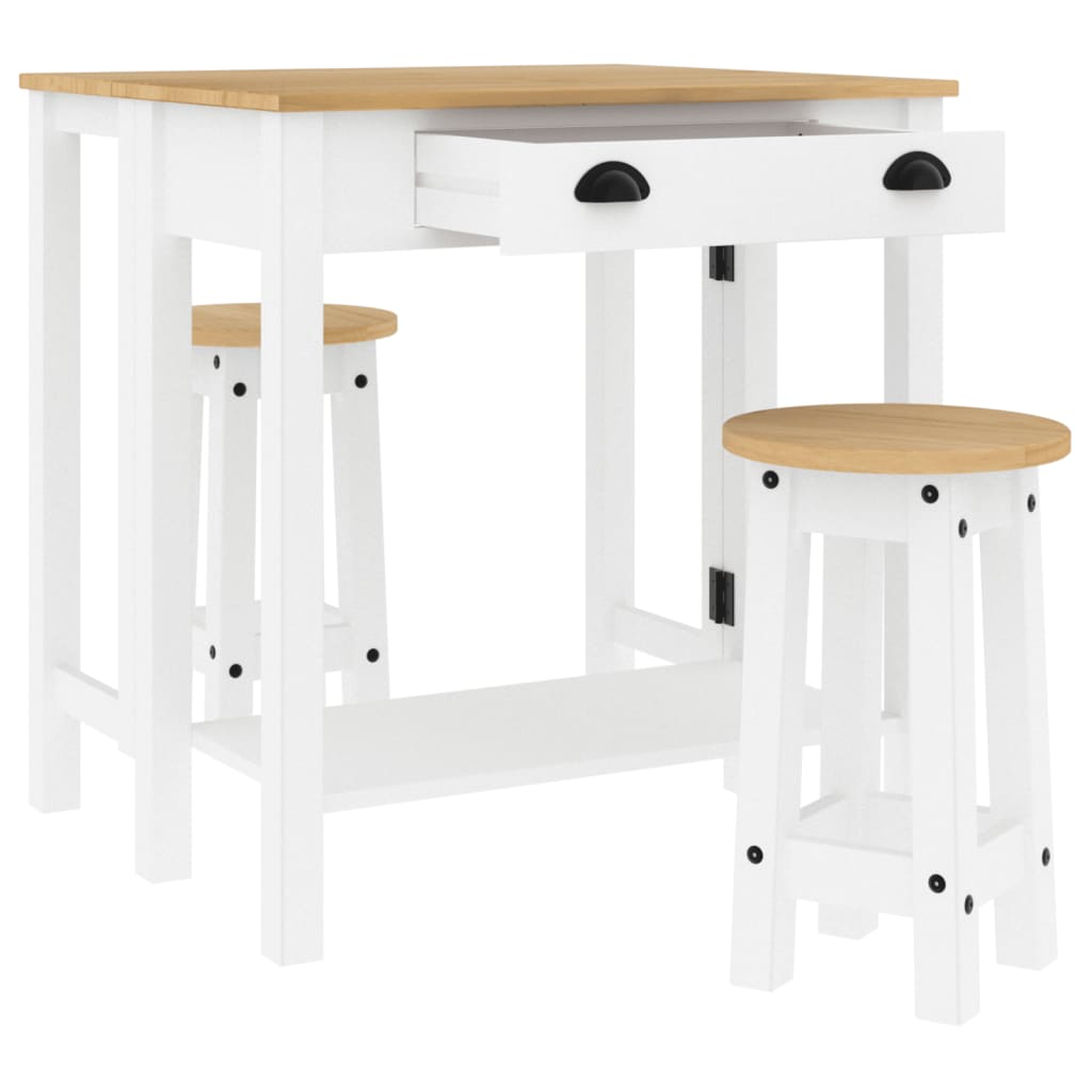 Ensemble de bar 3 pcs blanc bois de pin massif - XIOS